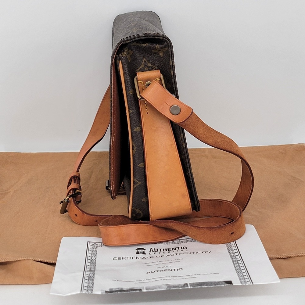 Louis Vuitton Cartouchiere Monogram Canvas Crossbody Bag Vintage Brown Leather - Picture 2 of 16